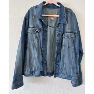 Vintage Styled Denim Distressed Trucker Jacket Aeropostale Mens Blue Cotton SZ L